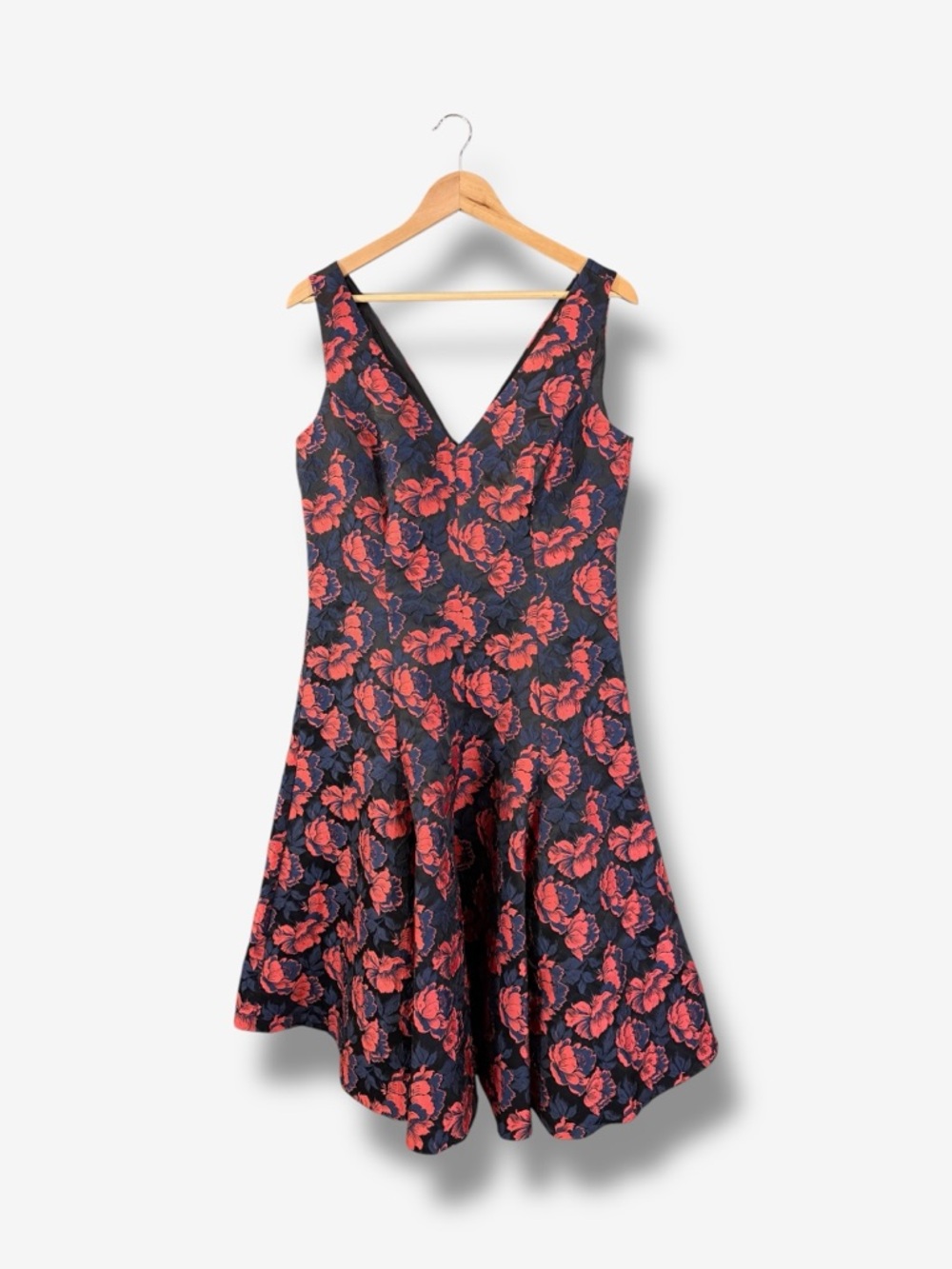 Long Tall Sally Brocade Party Dress Size 10 Blue Red Floral A-Line Fit & Flare